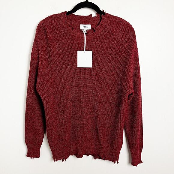 NWT Evereve Pistola Eve Distressed Cotton Sweater Small Cherry Black Fall Cozy - Picture 1 of 13